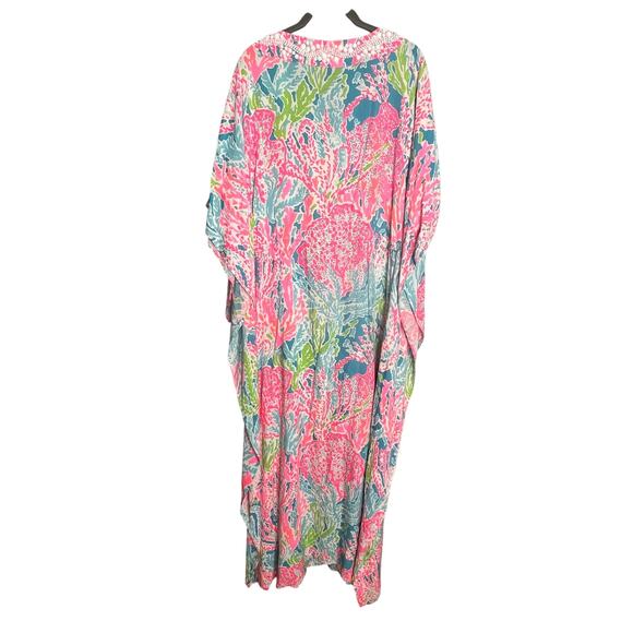 Lilly Pulitzer Coleman Caftan Let’s Cha Cha Size Small Pink Beaded Maxi RARE - Picture 12 of 13